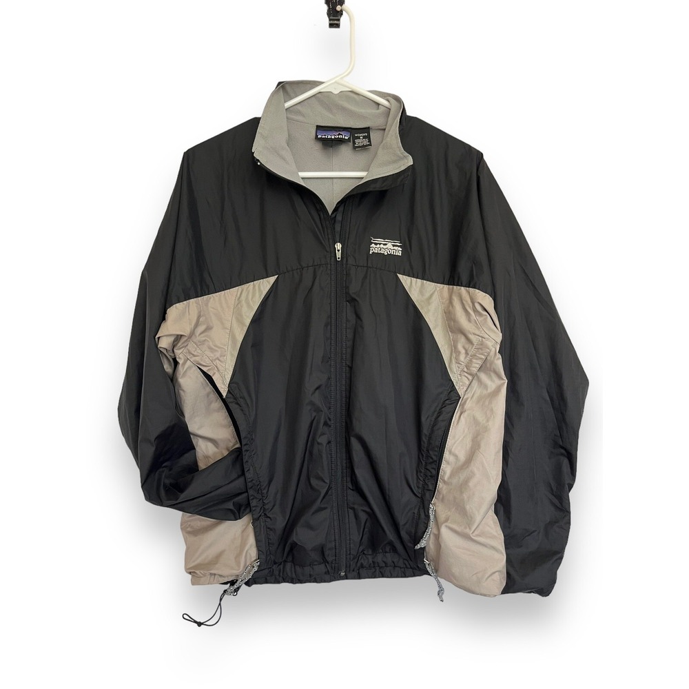 Patagonia Athletic Track Jacket Fleece Lined Running Coat Black Gray Womens M